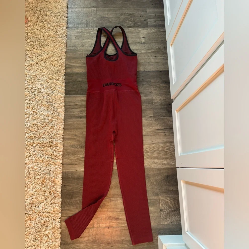 Love & Sports Maroon Athletic Jumpsuit